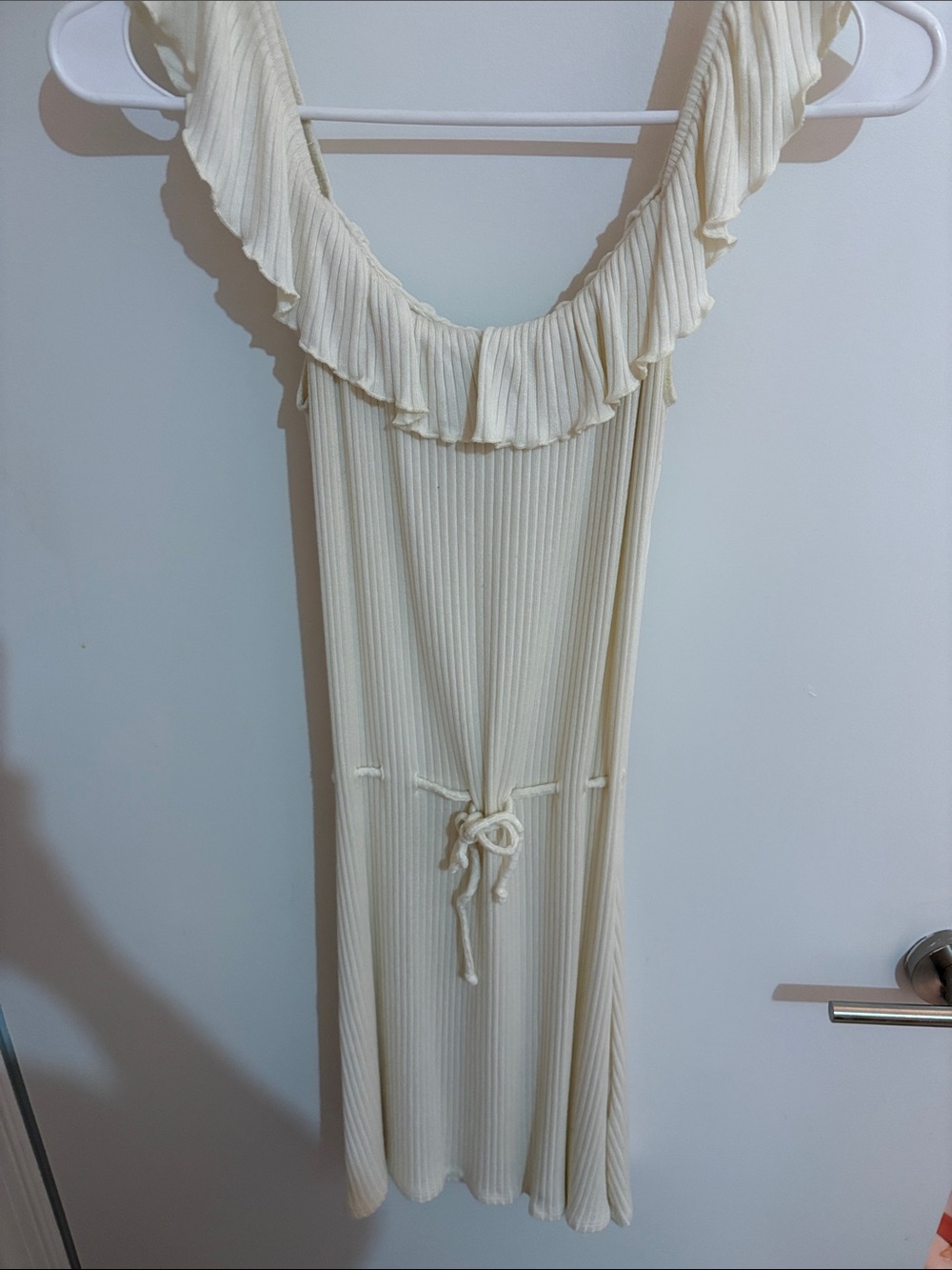 Reformation Ivory Ribbed Ruffle Maxi Dress Size M